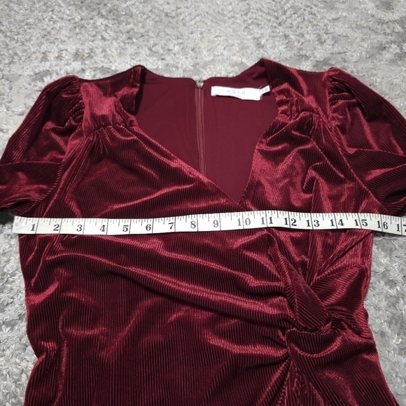 ASTR the Label Lanita Velvet Dress, Surplice Front, Faux Knot Waist, Merlot, M - Picture 14 of 16